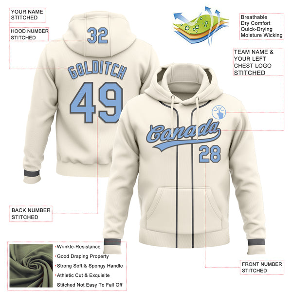 Custom Stitched Cream Light Blue-Steel Gray Baseball Pullover Sweatshirt Hoodie