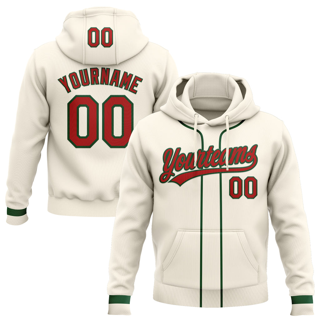 Custom Stitched Cream Red-Green Baseball Pullover Sweatshirt Hoodie