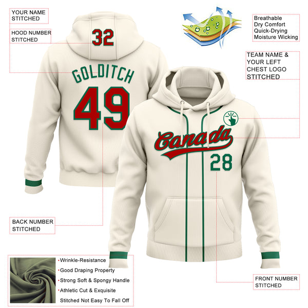 Custom Stitched Cream Red-Kelly Green Baseball Pullover Sweatshirt Hoodie