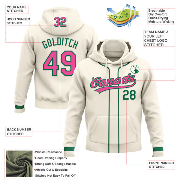 Custom Stitched Cream Pink-Kelly Green Baseball Pullover Sweatshirt Hoodie