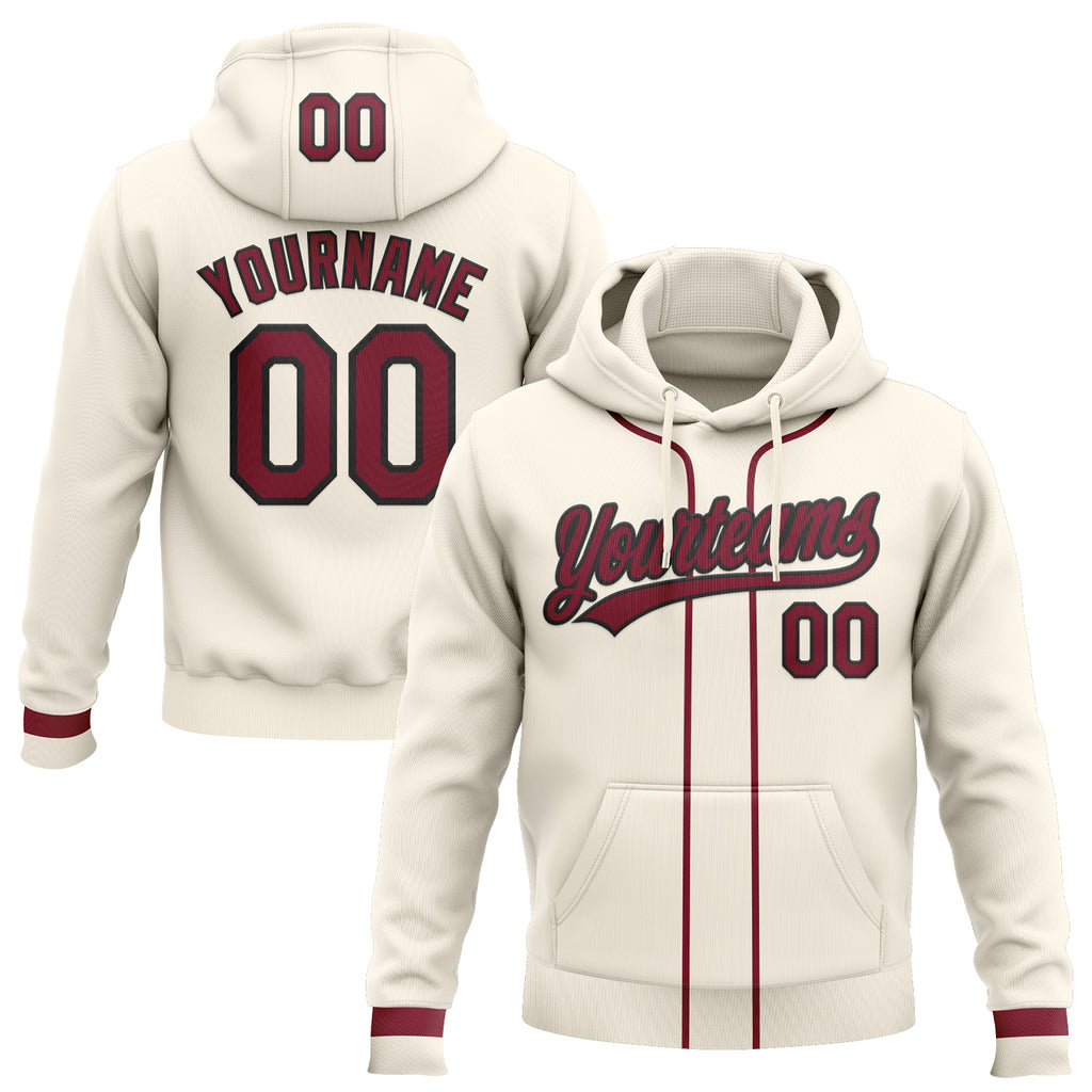 Custom Stitched Cream Crimson-Black Baseball Pullover Sweatshirt Hoodie