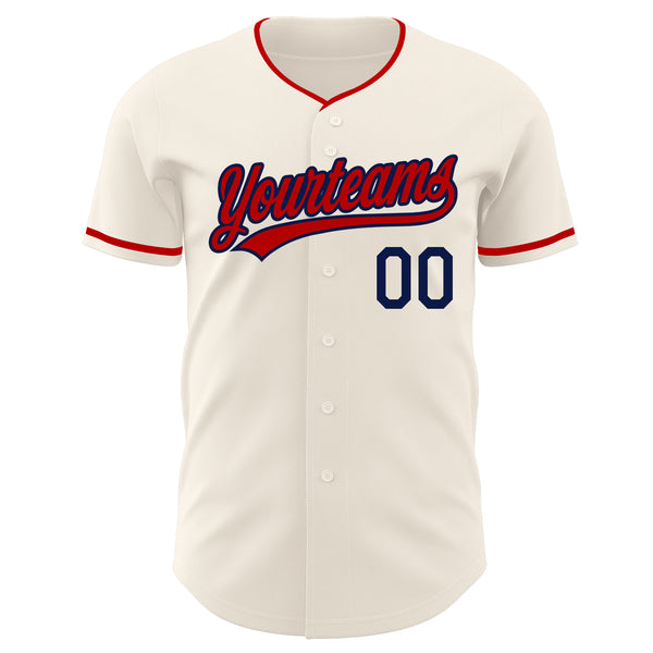 Custom Cream Red-Navy Authentic Baseball Jersey