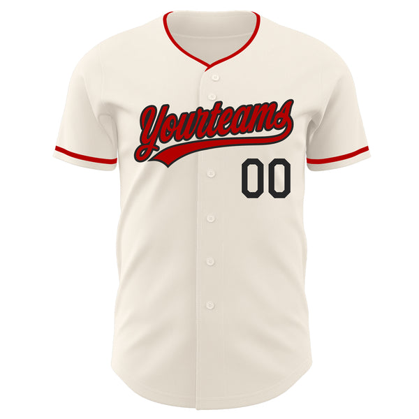 Custom Cream Red-Black Authentic Baseball Jersey