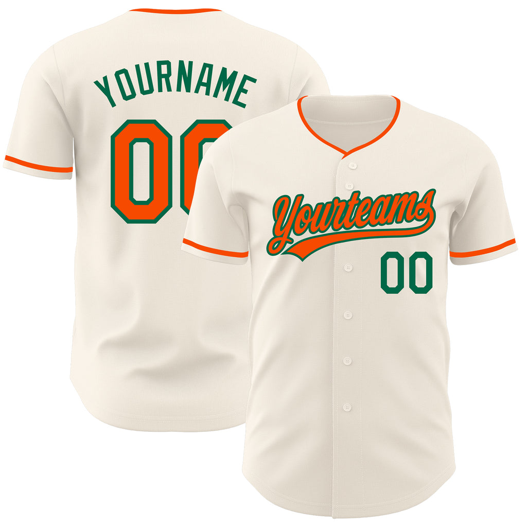 Custom Cream Orange-Kelly Green Authentic Baseball Jersey