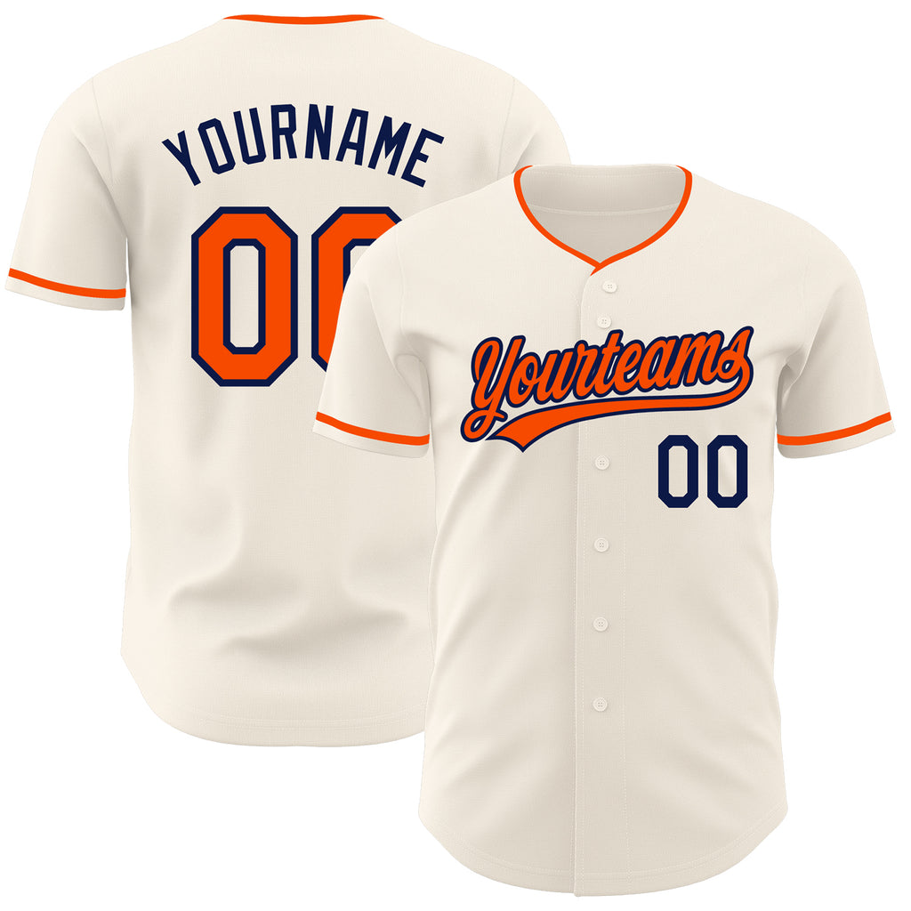 Custom Cream Orange-Navy Authentic Baseball Jersey