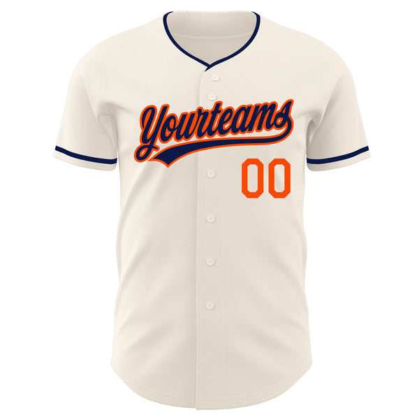 Custom Cream Navy-Orange Authentic Baseball Jersey