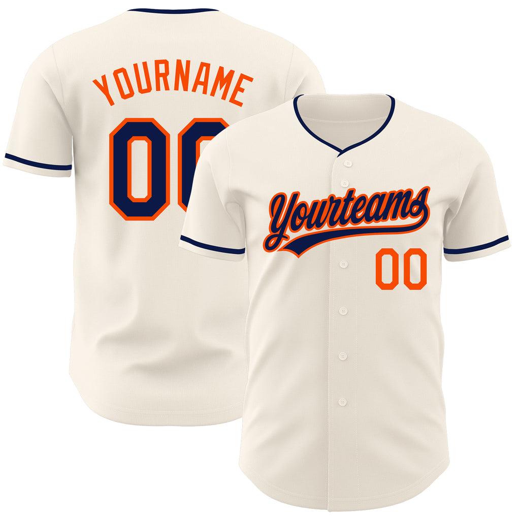 Custom Cream Navy-Orange Authentic Baseball Jersey