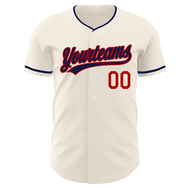 Custom Cream Navy-Red Authentic Baseball Jersey