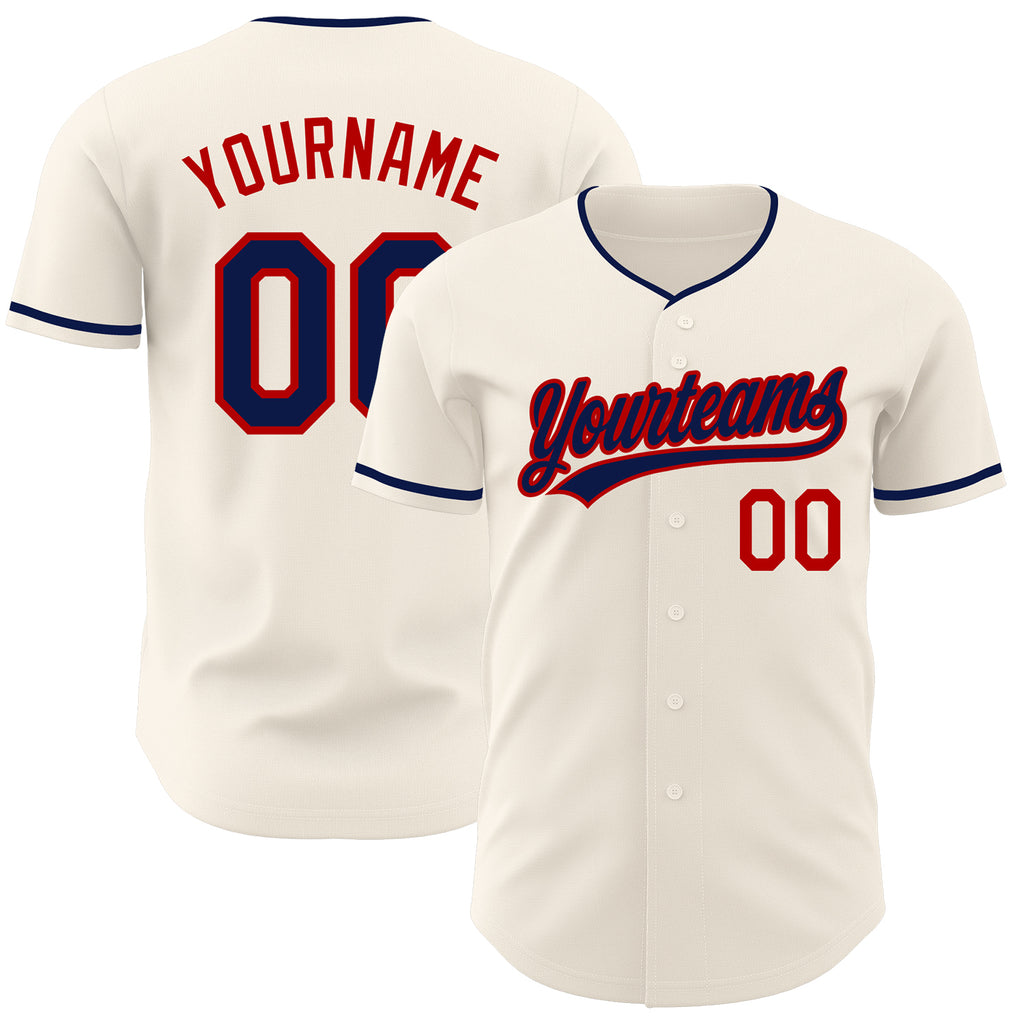 Custom Cream Navy-Red Authentic Baseball Jersey