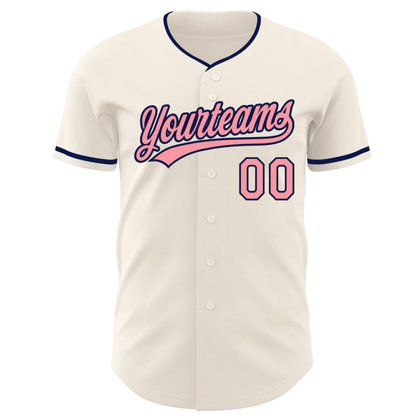 Custom Cream Medium Pink-Navy Authentic Baseball Jersey