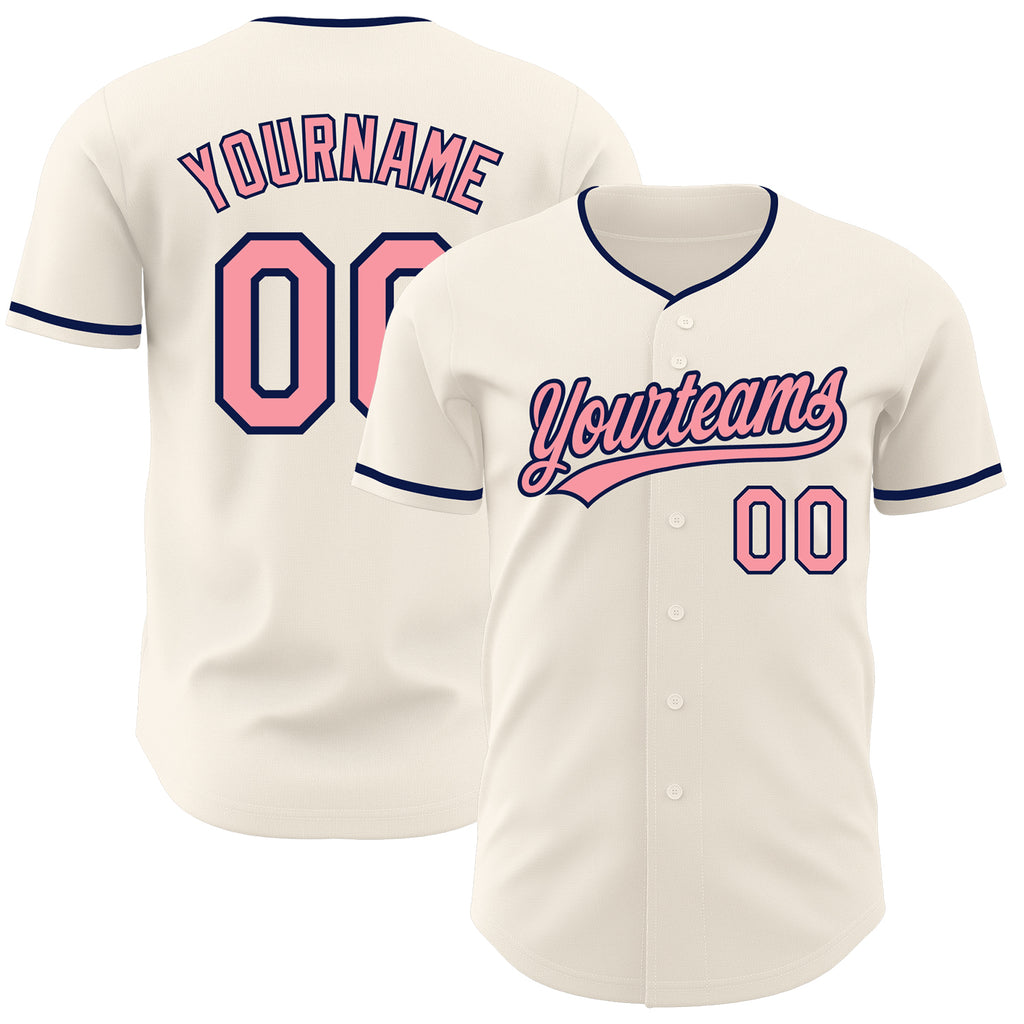 Custom Cream Medium Pink-Navy Authentic Baseball Jersey