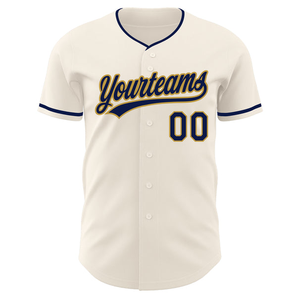 Custom Cream Navy-Old Gold Authentic Baseball Jersey