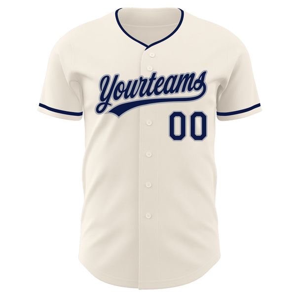 Custom Cream Navy-Gray Authentic Baseball Jersey