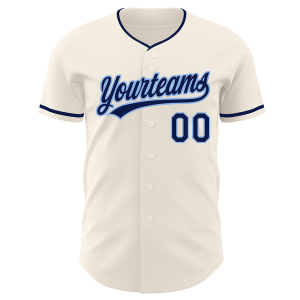 Custom Cream Navy-Light Blue Authentic Baseball Jersey