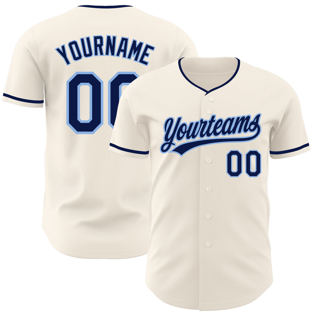 Custom Cream Navy-Light Blue Authentic Baseball Jersey