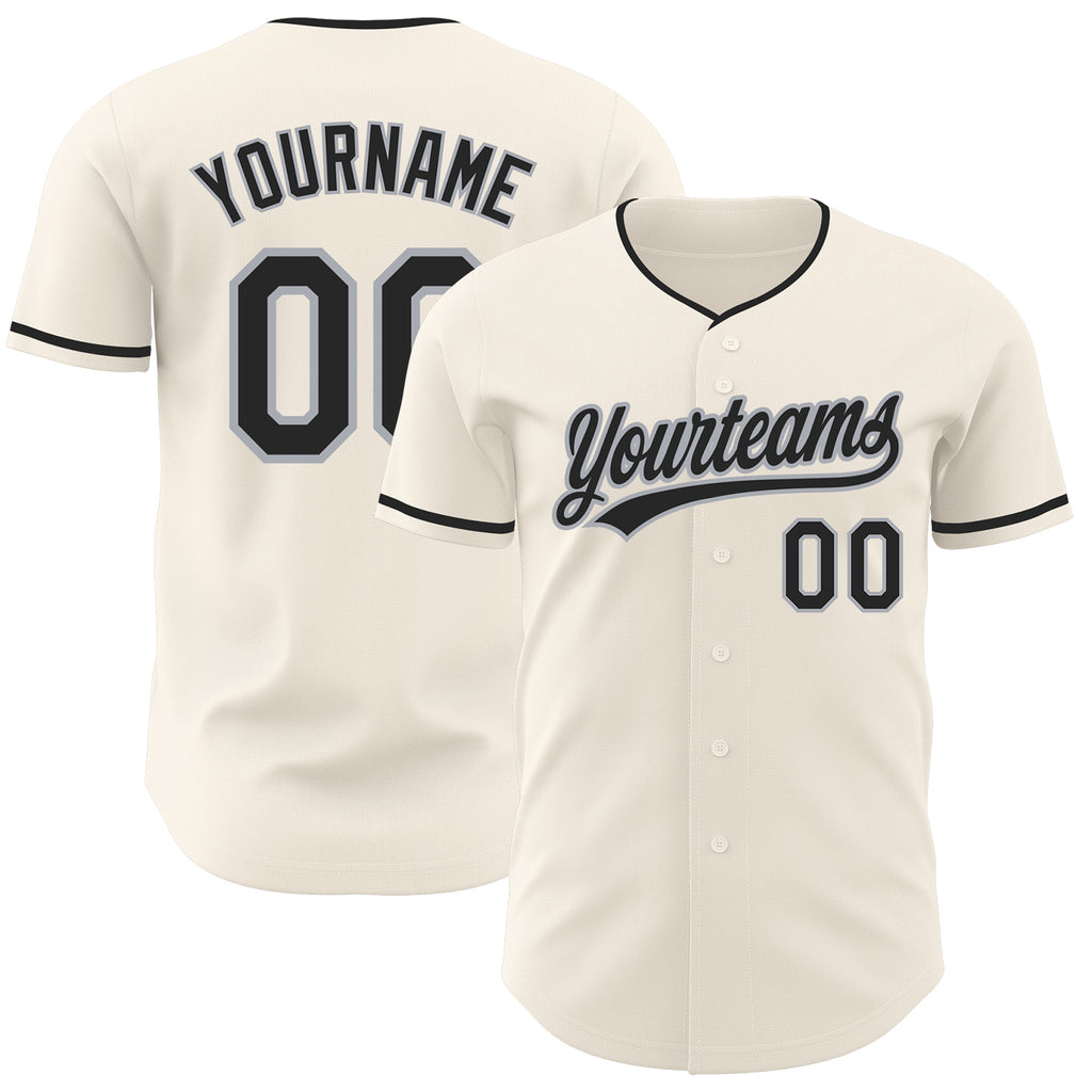 Custom Cream Black-Gray Authentic Baseball Jersey