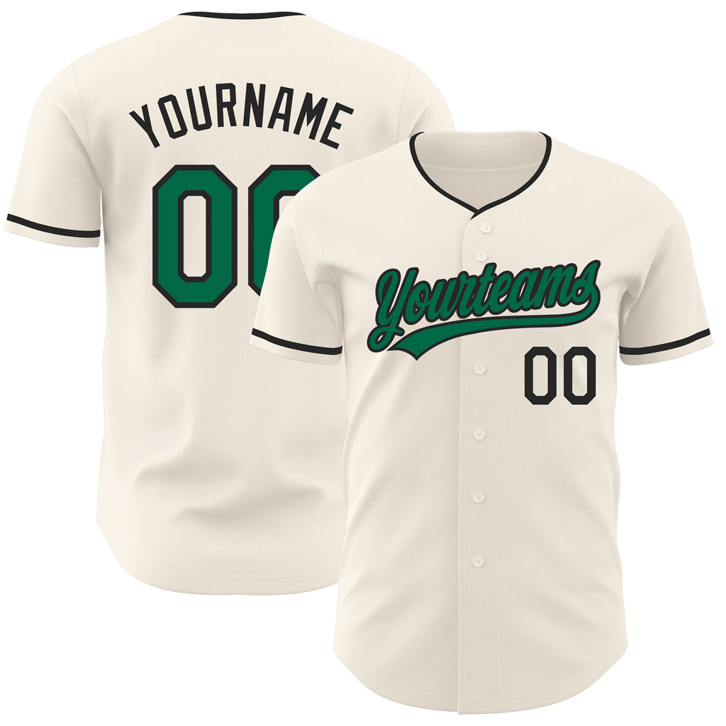 Custom Cream Kelly Green-Black Authentic Baseball Jersey