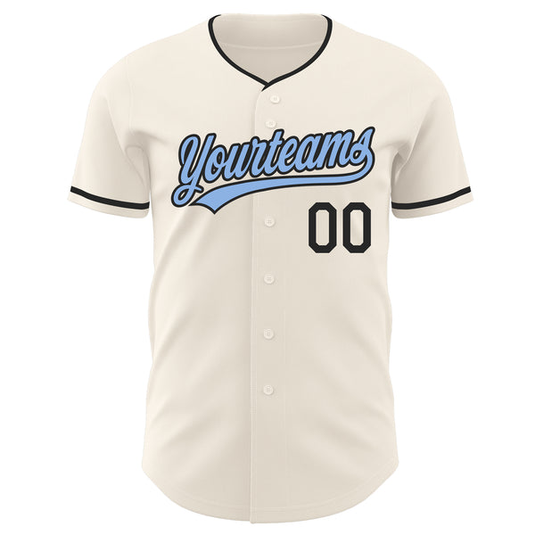 Custom Cream Light Blue-Black Authentic Baseball Jersey