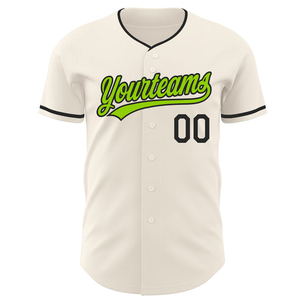 Custom Cream Neon Green-Black Authentic Baseball Jersey