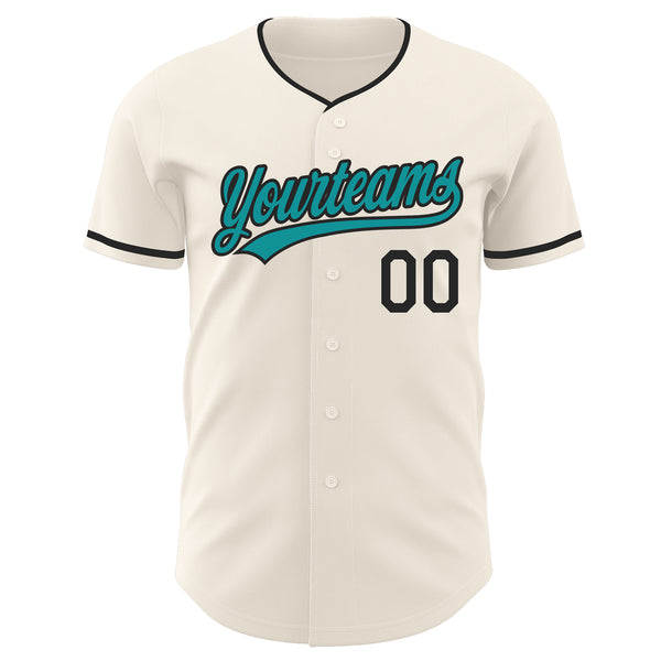 Custom Cream Teal-Black Authentic Baseball Jersey