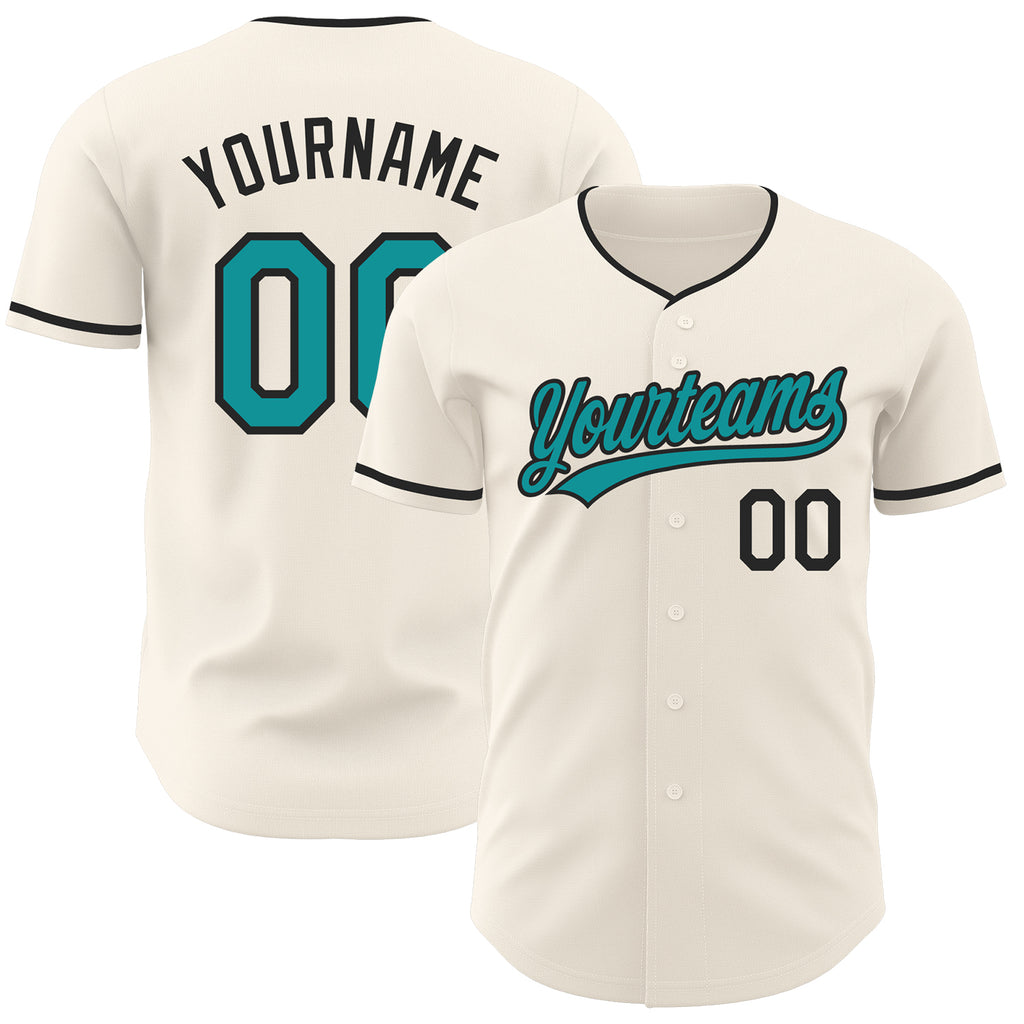 Custom Cream Teal-Black Authentic Baseball Jersey