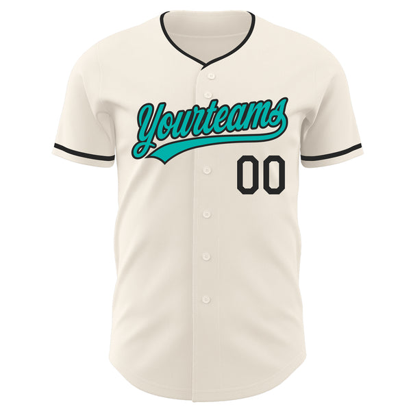 Custom Cream Aqua-Black Authentic Baseball Jersey