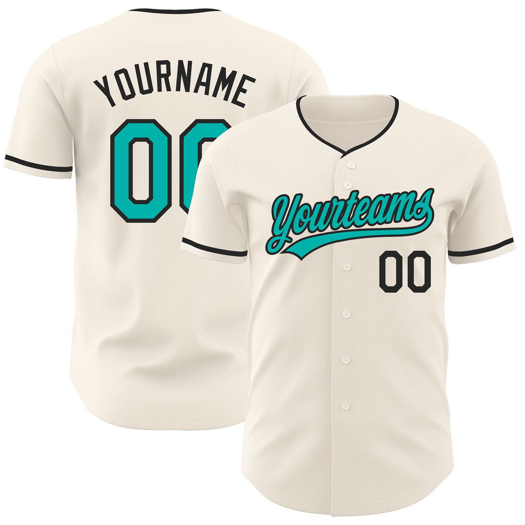 Custom Cream Aqua-Black Authentic Baseball Jersey