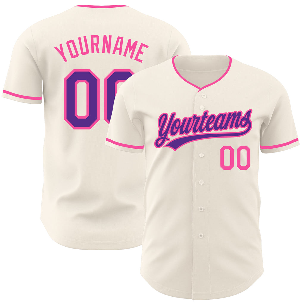 Custom Cream Purple-Pink Authentic Baseball Jersey