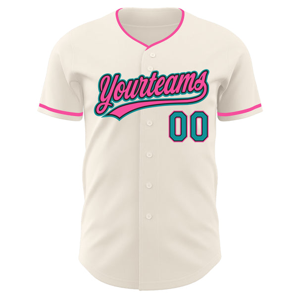 Custom Cream Teal Black-Pink Authentic Baseball Jersey