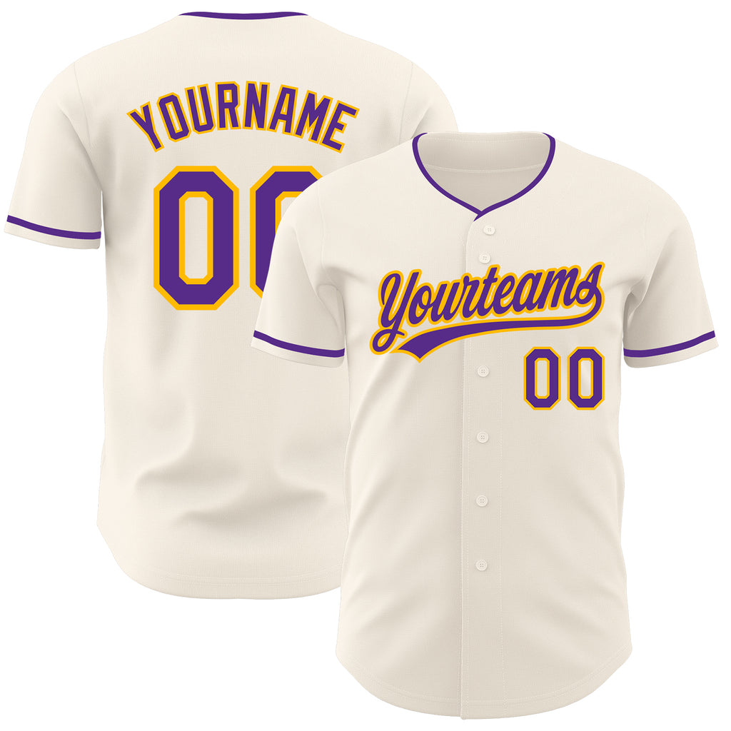 Custom Cream Purple-Gold Authentic Baseball Jersey