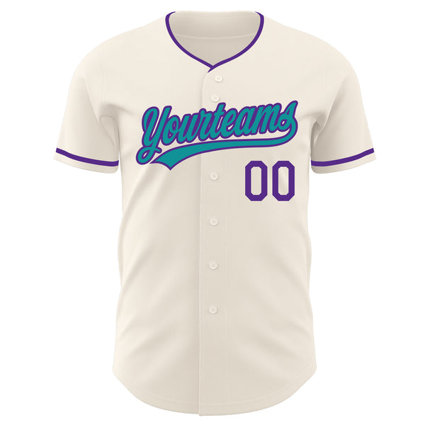 Custom Cream Teal-Purple Authentic Baseball Jersey