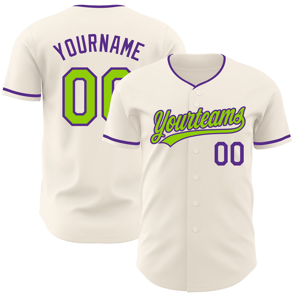 Custom Cream Neon Green-Purple Authentic Baseball Jersey