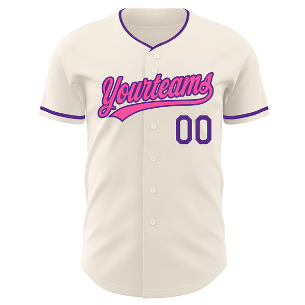 Custom Cream Pink-Purple Authentic Baseball Jersey
