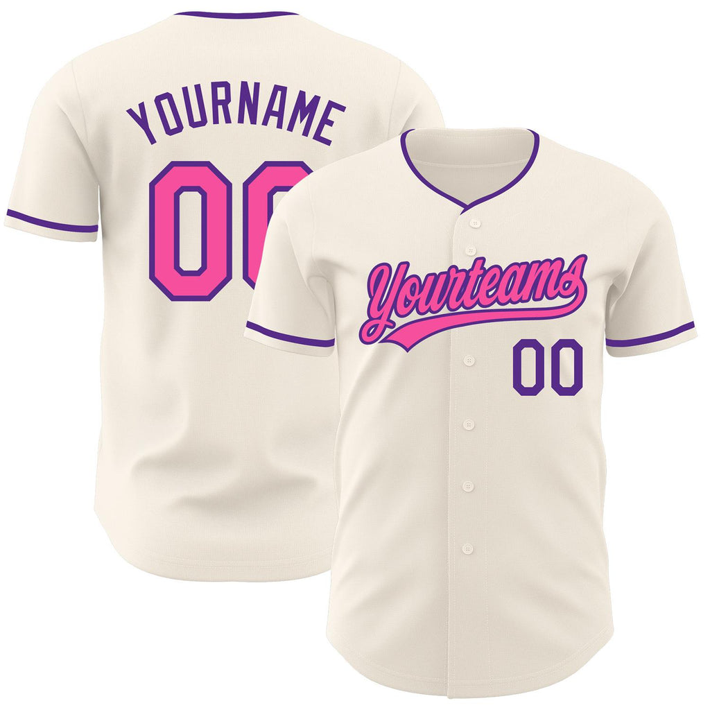 Custom Cream Pink-Purple Authentic Baseball Jersey
