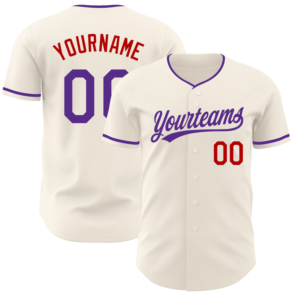Custom Cream Purple-Red Authentic Baseball Jersey