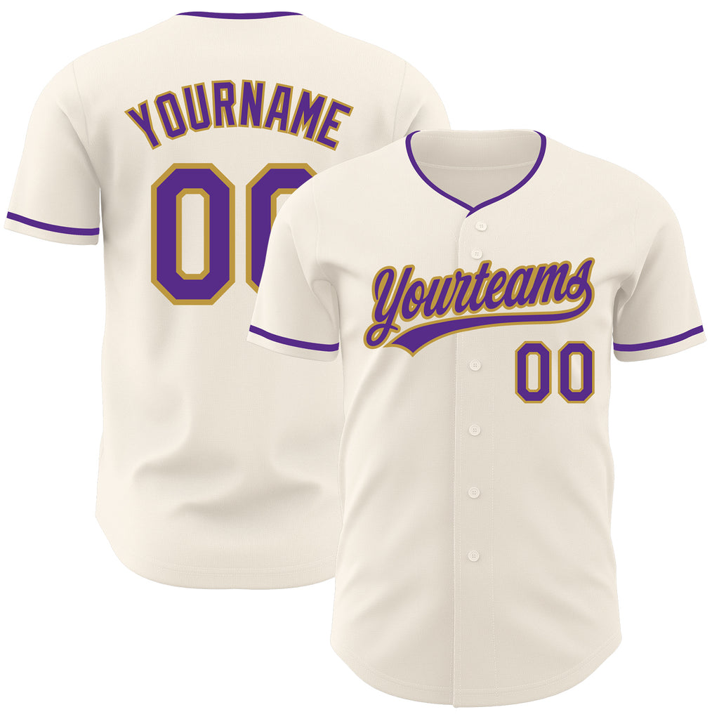 Custom Cream Purple-Old Gold Authentic Baseball Jersey