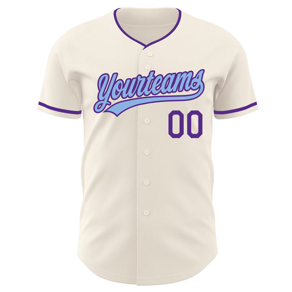 Custom Cream Light Blue-Purple Authentic Baseball Jersey