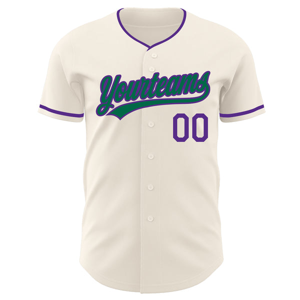 Custom Cream Kelly Green-Purple Authentic Baseball Jersey