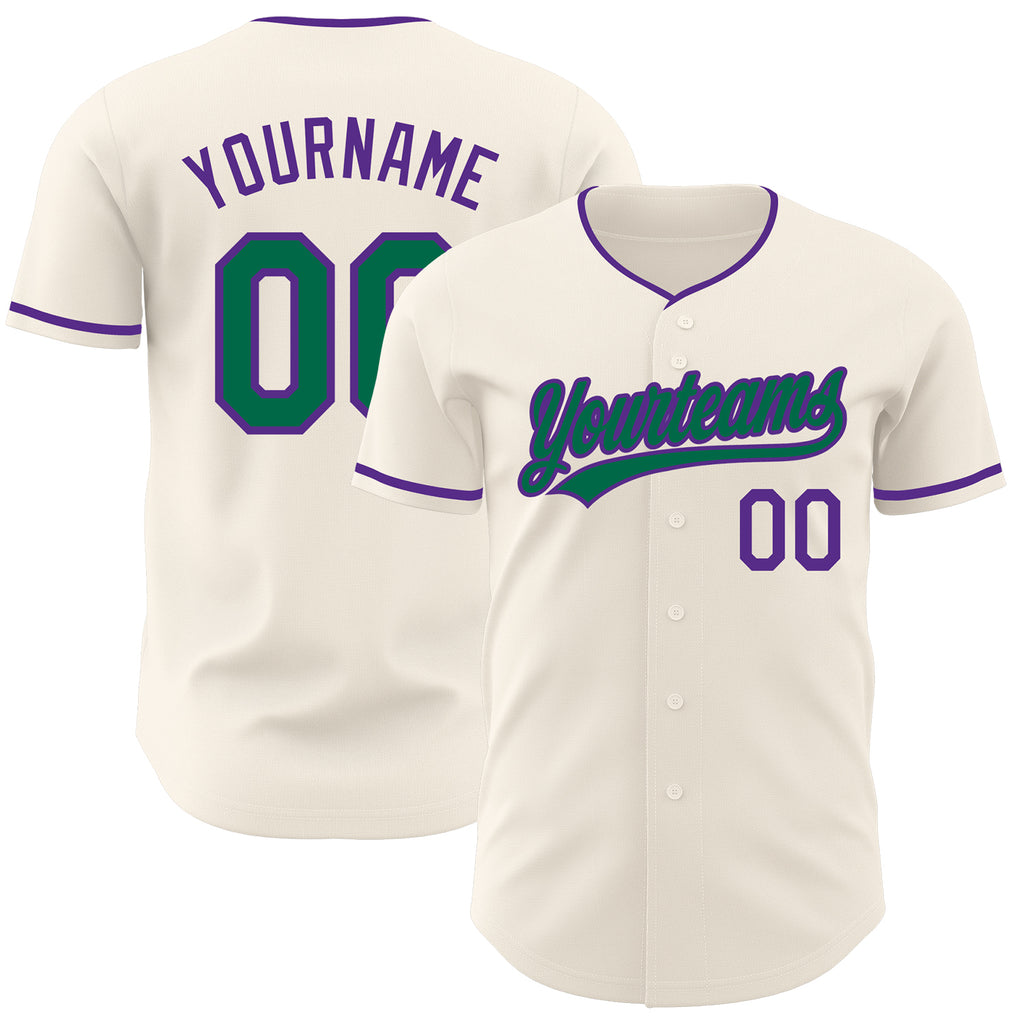 Custom Cream Kelly Green-Purple Authentic Baseball Jersey