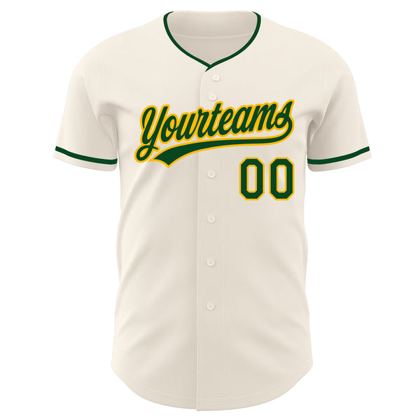 Custom Cream Green-Gold Authentic Baseball Jersey