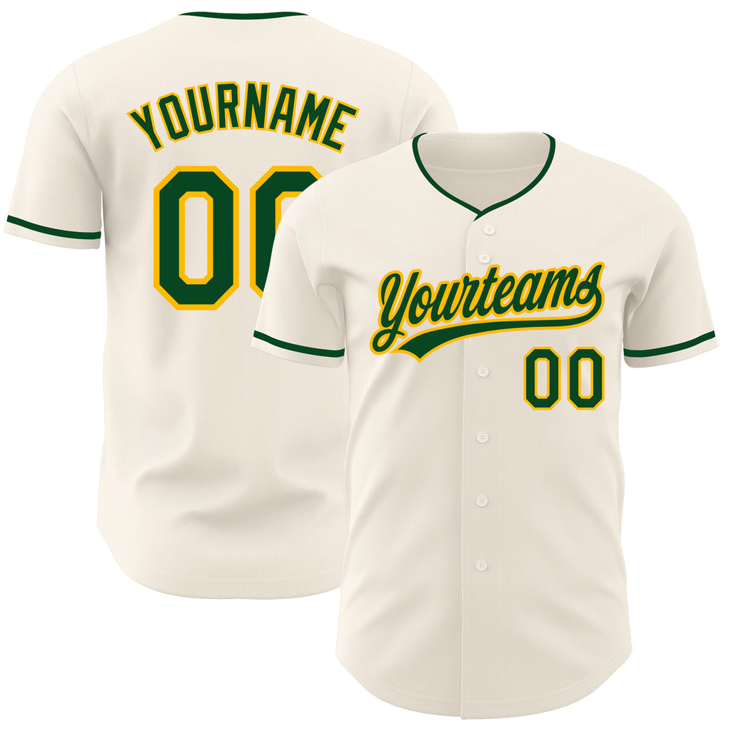 Custom Cream Green-Gold Authentic Baseball Jersey