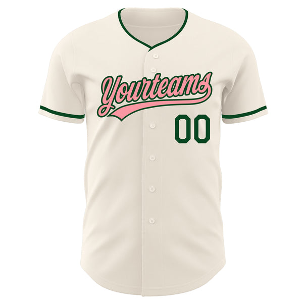 Custom Cream Medium Pink-Green Authentic Baseball Jersey