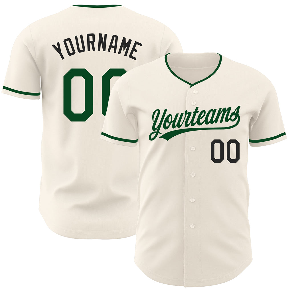 Custom Cream Green-Black Authentic Baseball Jersey