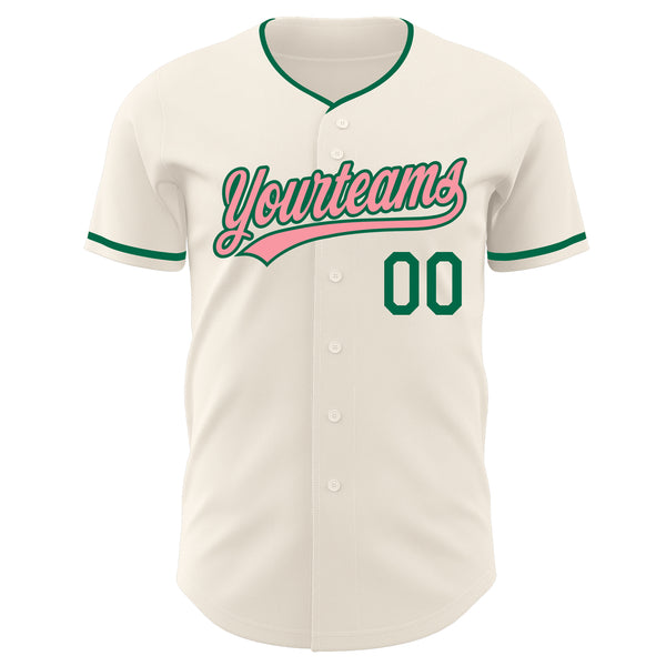 Custom Cream Medium Pink-Kelly Green Authentic Baseball Jersey