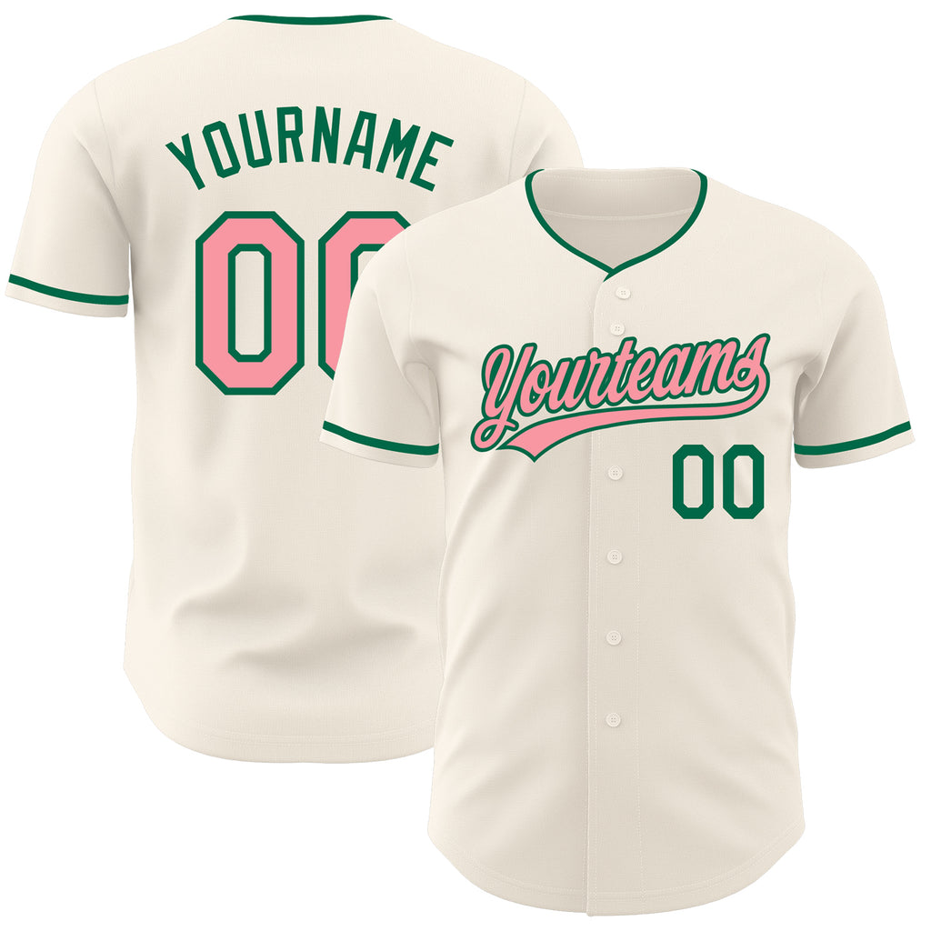 Custom Cream Medium Pink-Kelly Green Authentic Baseball Jersey