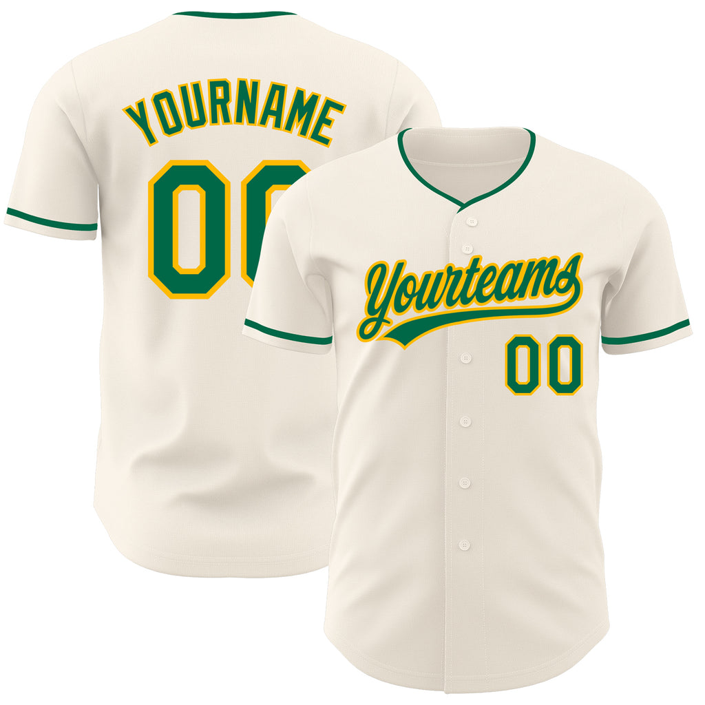 Custom Cream Kelly Green-Gold Authentic Baseball Jersey