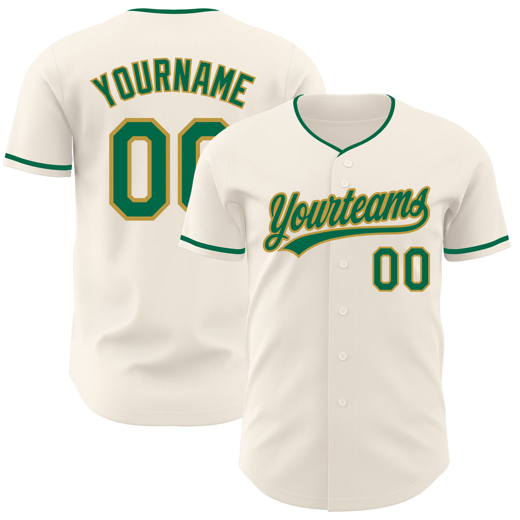 Custom Cream Kelly Green-Old Gold Authentic Baseball Jersey
