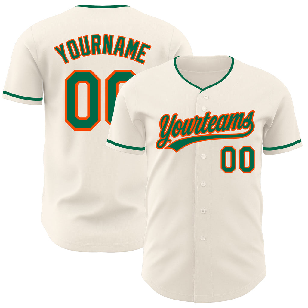 Custom Cream Kelly Green-Orange Authentic Baseball Jersey