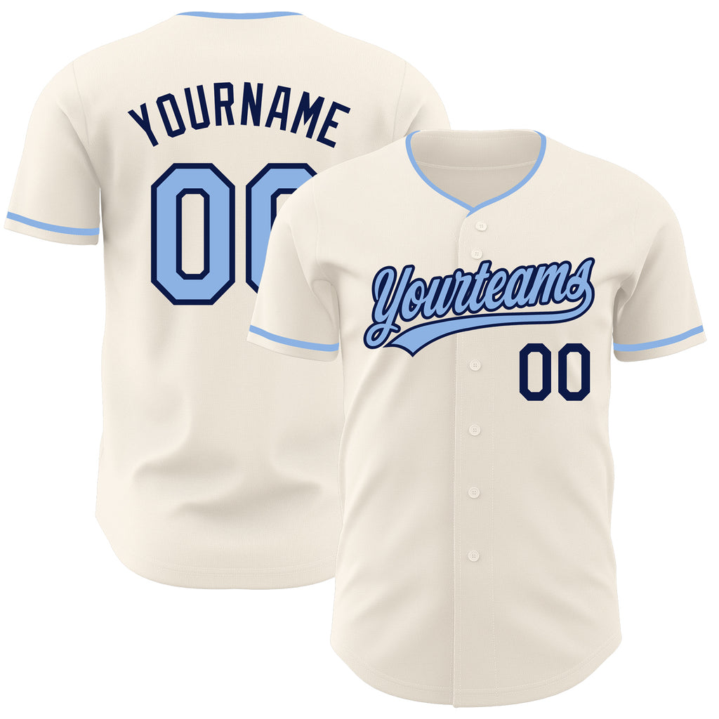 Custom Cream Light Blue-Navy Authentic Baseball Jersey