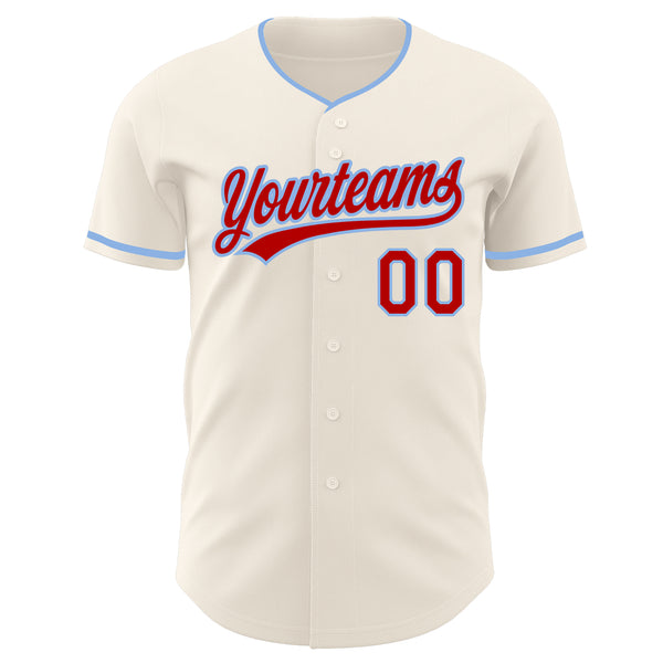 Custom Cream Red-Light Blue Authentic Baseball Jersey